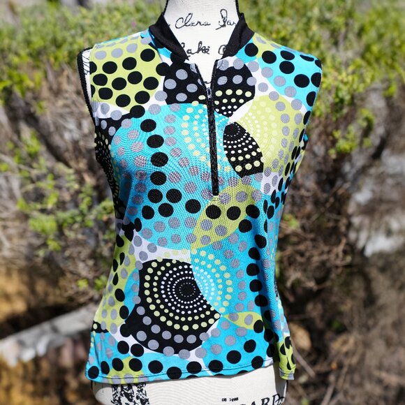 Polka Dot Sleeveless Cycling Jersey Full Zip Pockets - Picture 1 of 2